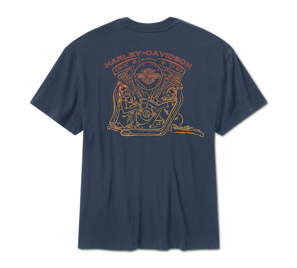 Men's H-D Engine Twins Short Sleeve Tee - Mood Indigo