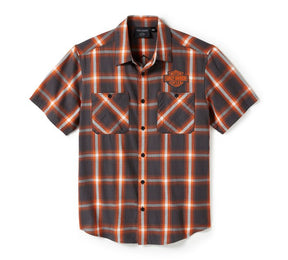 Harley-Davidson Men's Bar & Shield Staple Short Sleeve Shirt - Plaid - Asphalt & Harley Orange