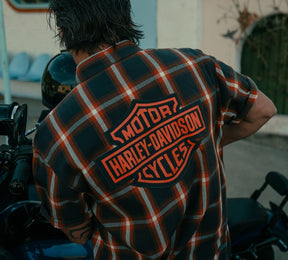 Harley-Davidson Men's Bar & Shield Staple Short Sleeve Shirt - Plaid - Asphalt & Harley Orange