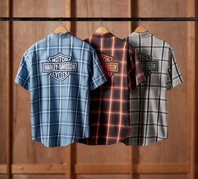 Harley-Davidson Men's Bar & Shield Staple Short Sleeve Shirt - Plaid - Ghost Gray & Asphalt