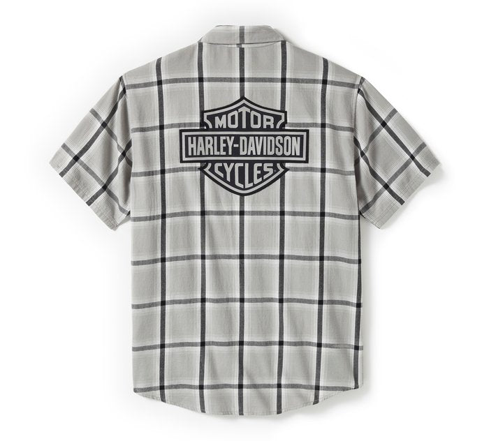 Harley-Davidson Men's Bar & Shield Staple Short Sleeve Shirt - Plaid - Ghost Gray & Asphalt