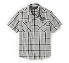 Harley-Davidson Men's Bar & Shield Staple Short Sleeve Shirt - Plaid - Ghost Gray & Asphalt