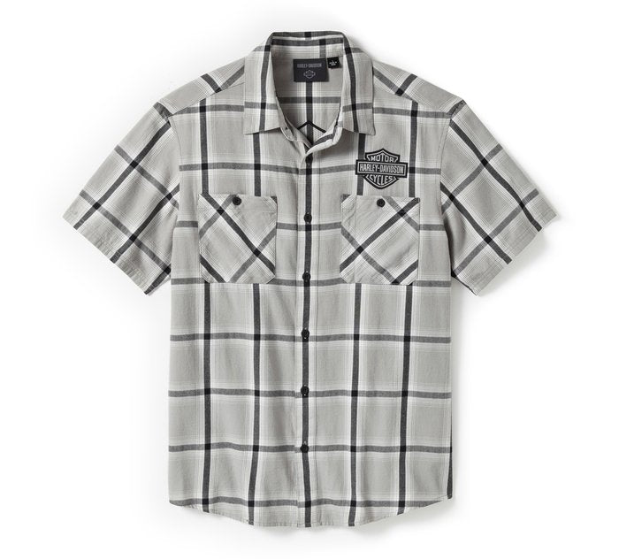 Harley-Davidson Men's Bar & Shield Staple Short Sleeve Shirt - Plaid - Ghost Gray & Asphalt