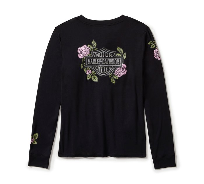 Harley-Davidson Women's Rose & Thorn Bling Long Sleeve Top - Harley Black