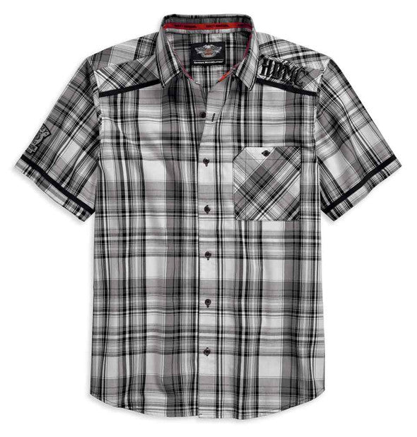 Harley-Davidson® Men's Plaid Poplin Short Sleeve Woven Shirt, White