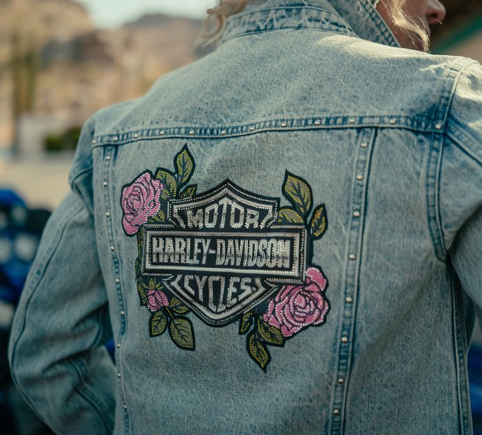 Harley-Davidson Women's Rose & Thorn Bling Denim Jacket
