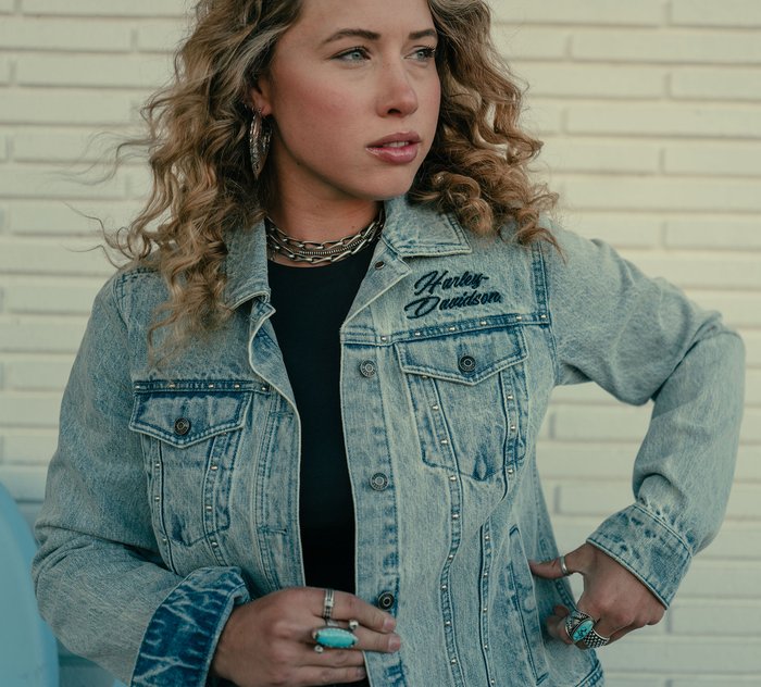 Harley-Davidson Women's Rose & Thorn Bling Denim Jacket