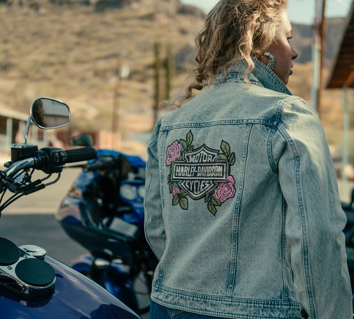 Harley-Davidson Women's Rose & Thorn Bling Denim Jacket