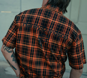 Harley-Davidson Men's H-D® TECH Coolmax® Plaid Short Sleeve Shirt - Plaid - Harley Black & Harley Orange