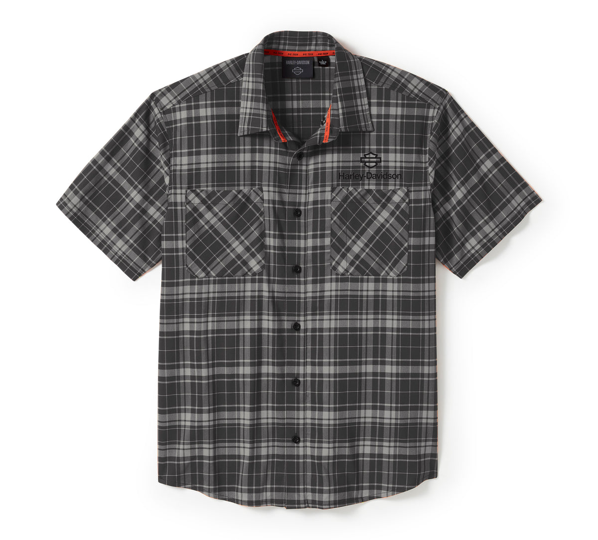 Harley-Davidson Men's H-D® TECH Coolmax® Plaid Short Sleeve Shirt - Plaid - Ghost Gray & Asphalt