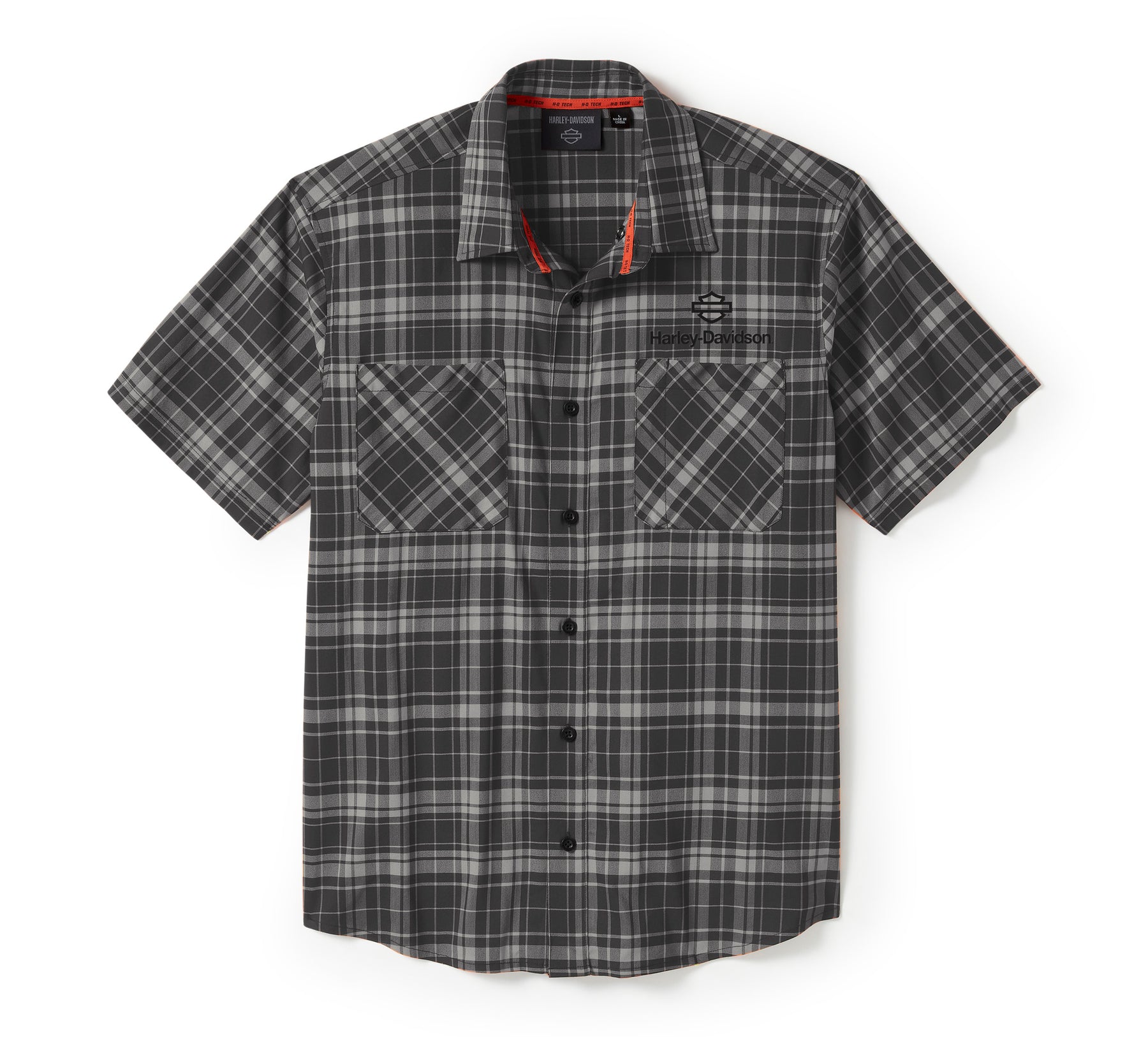 Harley-Davidson Men's H-D® TECH Coolmax® Plaid Short Sleeve Shirt - Plaid - Ghost Gray & Asphalt