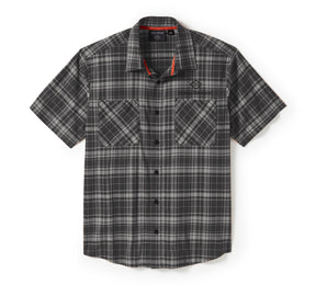 Harley-Davidson Men's H-D® TECH Coolmax® Plaid Short Sleeve Shirt - Plaid - Ghost Gray & Asphalt