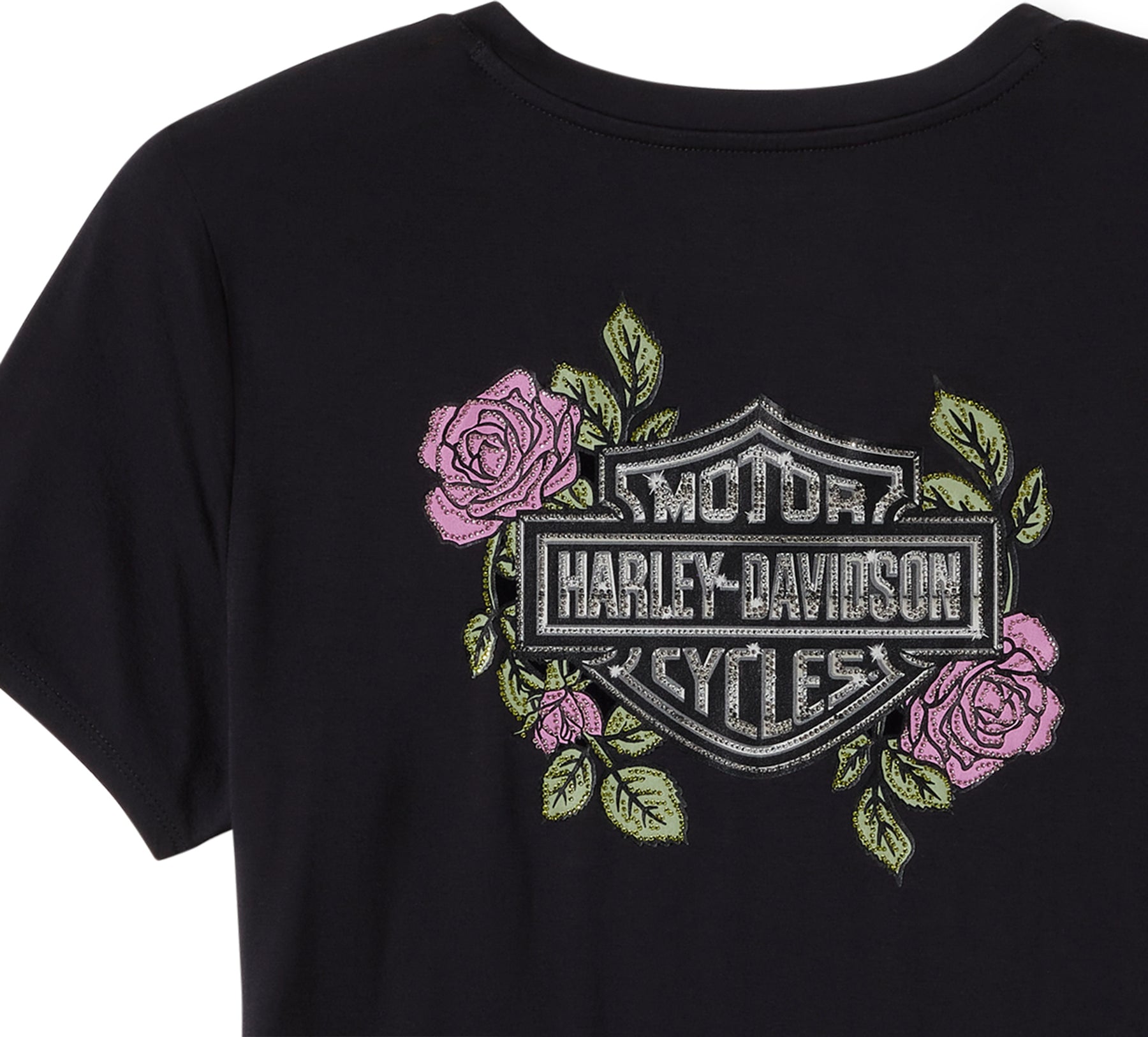 Harley-Davidson Women's Rose & Thorn Bling V Neck Tee - Harley Black