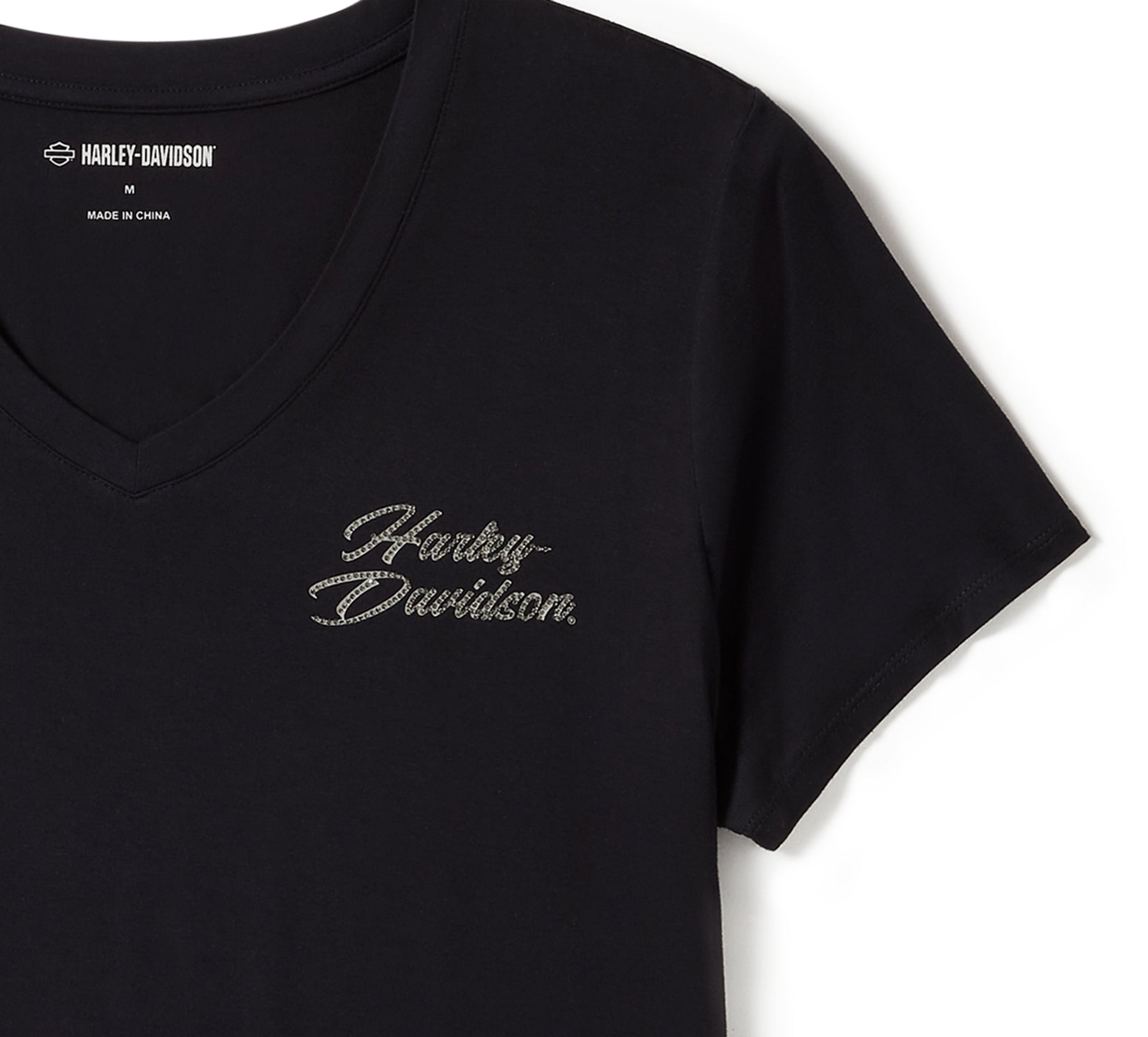 Harley-Davidson Women's Rose & Thorn Bling V Neck Tee - Harley Black