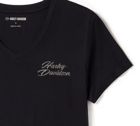 Harley-Davidson Women's Rose & Thorn Bling V Neck Tee - Harley Black