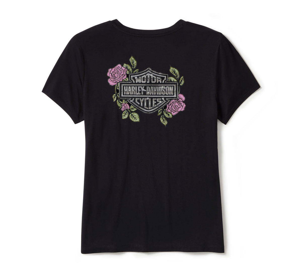 Harley-Davidson Women's Rose & Thorn Bling V Neck Tee - Harley Black