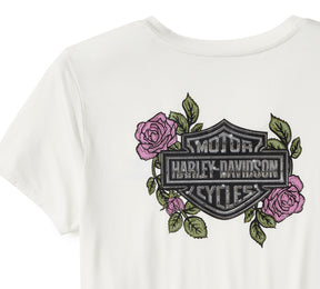 Harley-Davidson Women's Rose & Thorn Bling V Neck Tee - Cloud Dancer