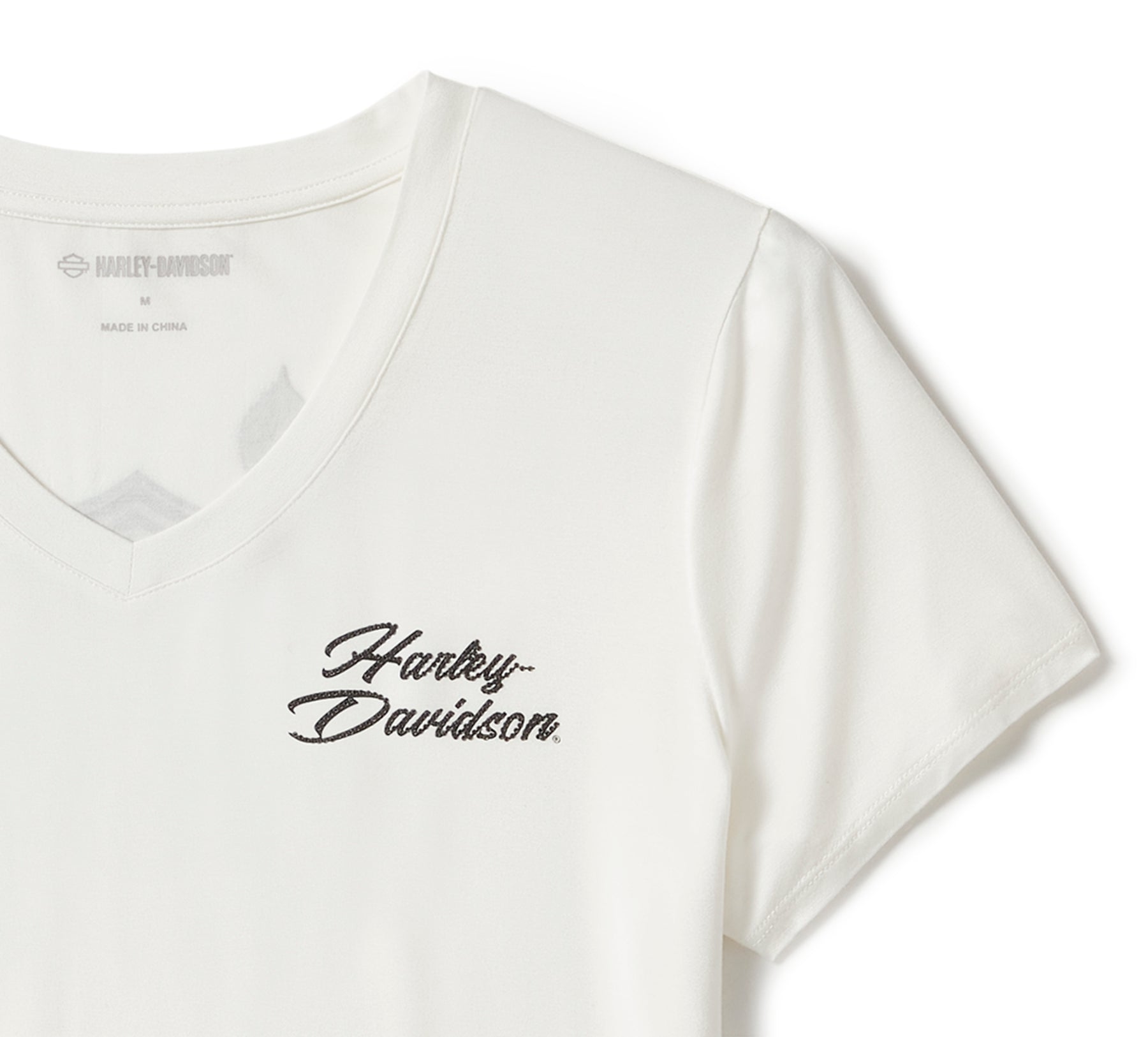 Harley-Davidson Women's Rose & Thorn Bling V Neck Tee - Cloud Dancer