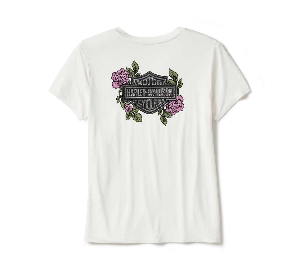 Harley-Davidson Women's Rose & Thorn Bling V Neck Tee - Cloud Dancer