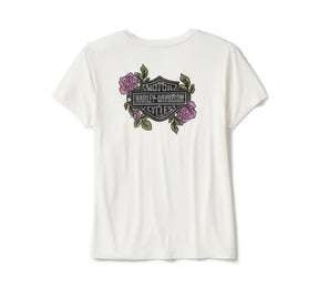 Harley-Davidson Women's Rose & Thorn Bling V Neck Tee - Cloud Dancer