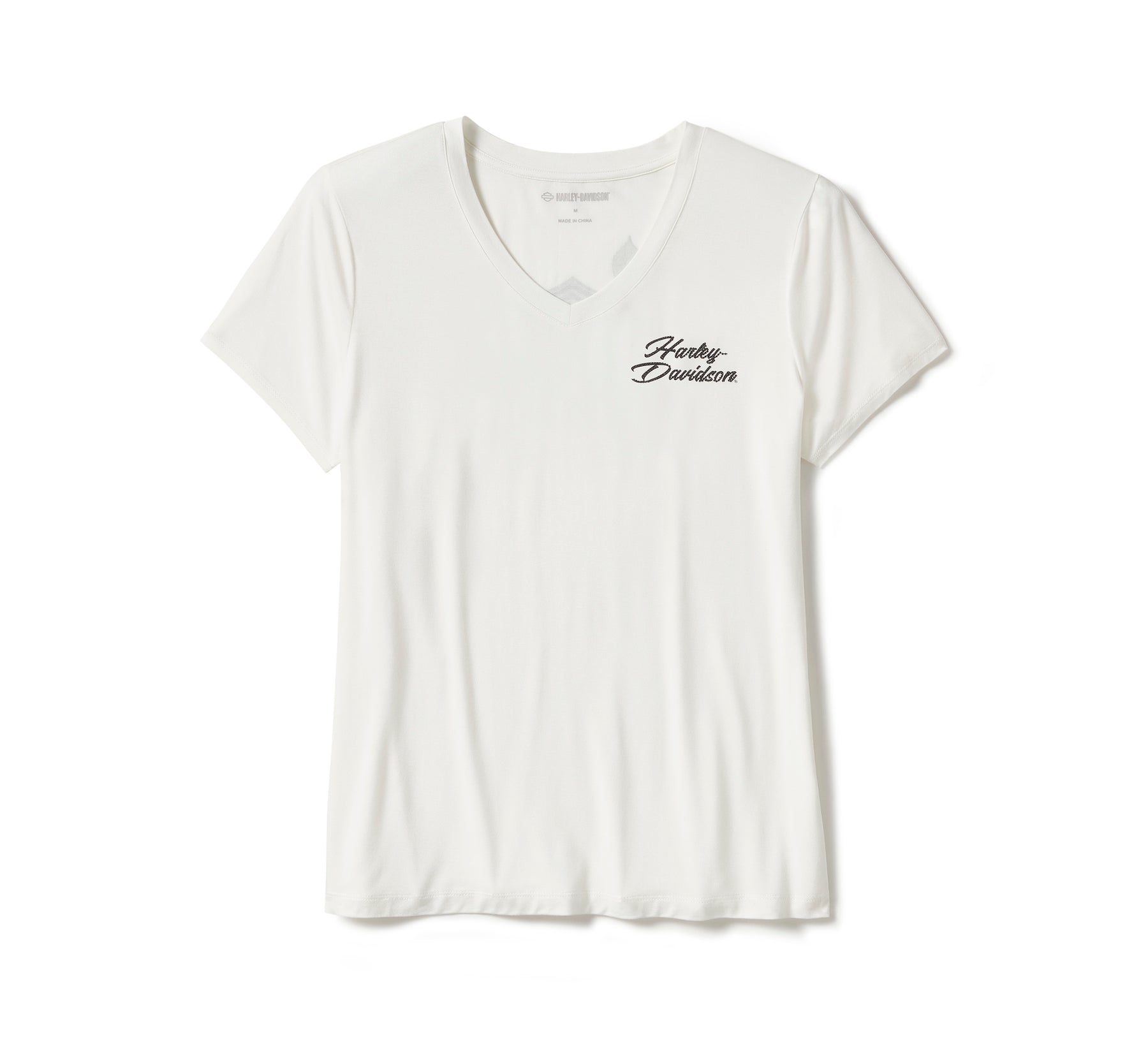 Harley-Davidson Women's Rose & Thorn Bling V Neck Tee - Cloud Dancer