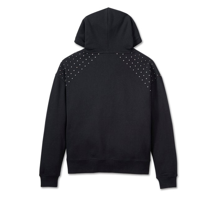 Harley-Davidson Women's Studded Out Pull Over Hoodie- Harley Black