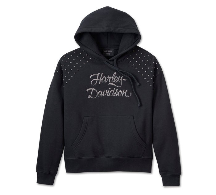 Harley-Davidson Women's Studded Out Pull Over Hoodie- Harley Black