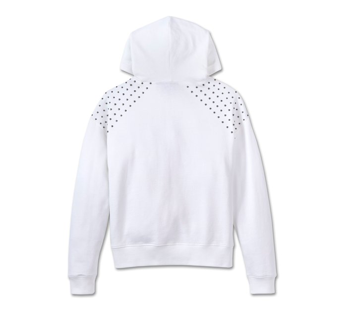 Harley-Davidson Women's Studded Out Pull Over Hoodie- Bright White