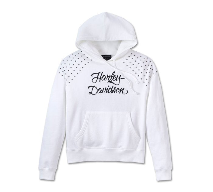 Harley-Davidson Women's Studded Out Pull Over Hoodie- Bright White