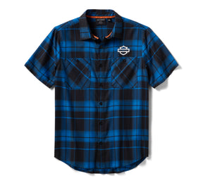 Harley-Davidson Men's H-D® TECH Coolmax® Plaid Shirt - Plaid - Nebulas Blue & Harley Black