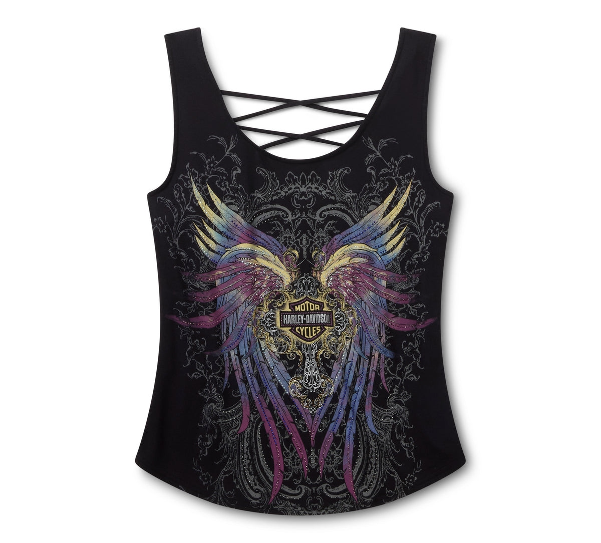 Harley-Davidson Women's Bling H-D® Moto Wings Laced Back Tank - Harley Black