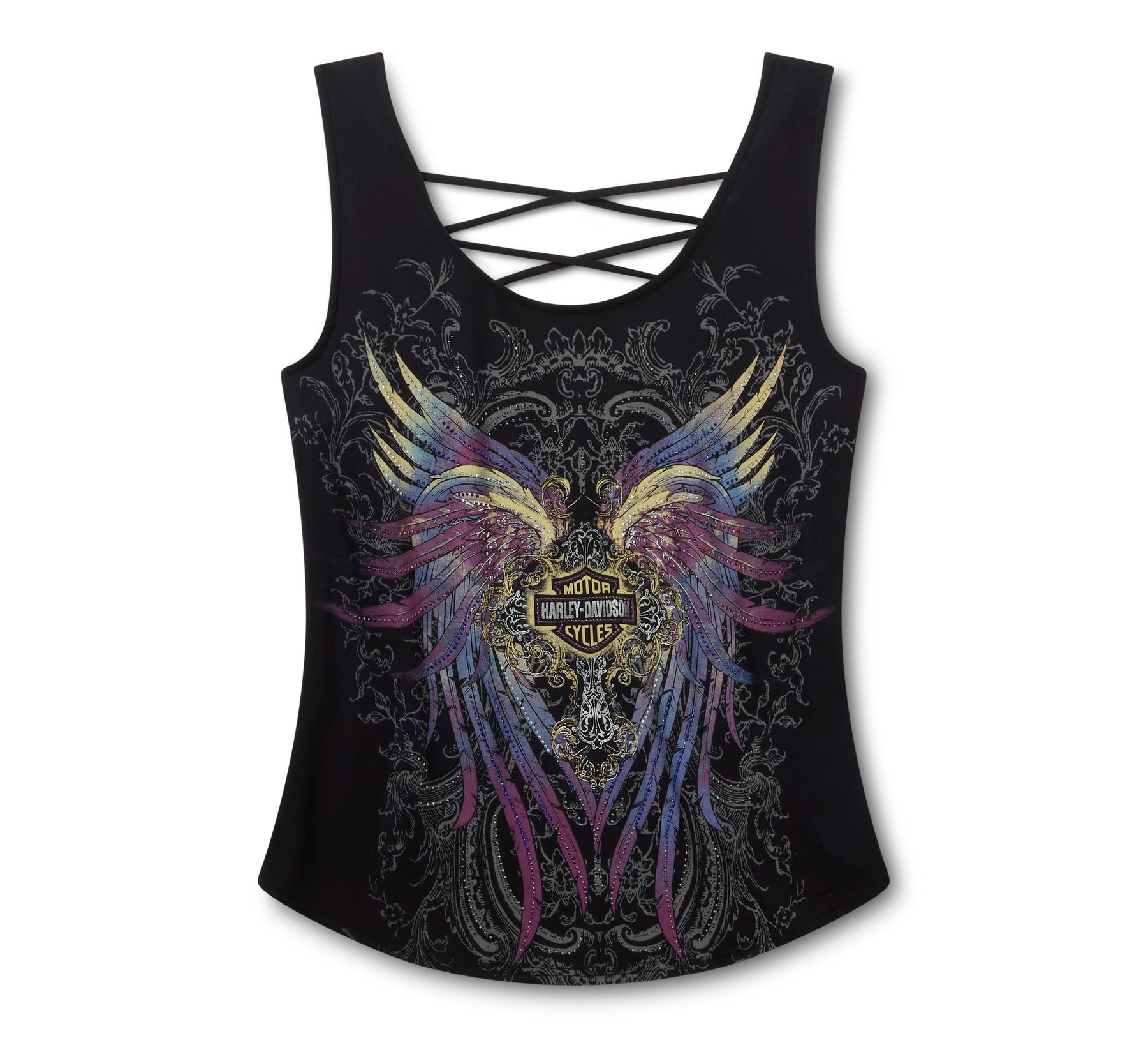 Harley-Davidson Women's Bling H-D® Moto Wings Laced Back Tank - Harley Black