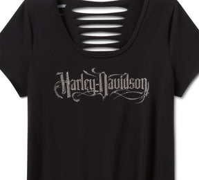 Harley-Davidson Women's Bling Sabotage Short Sleeve Rip & Repair Tunic - HARLEY BLACK