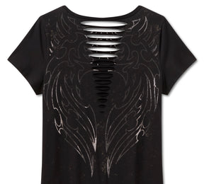Harley-Davidson Women's Bling Sabotage Short Sleeve Rip & Repair Tunic - HARLEY BLACK
