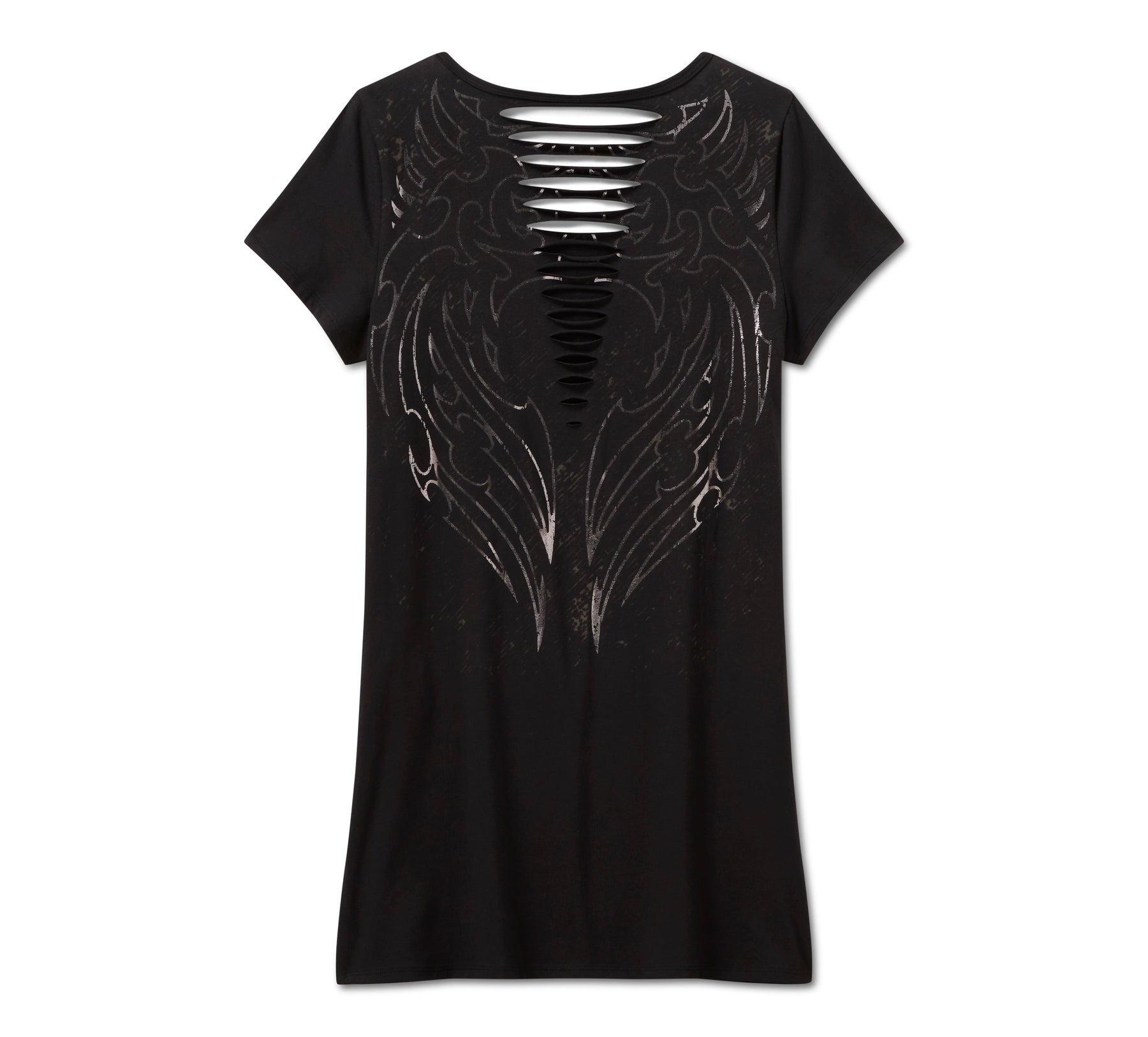 Harley-Davidson Women's Bling Sabotage Short Sleeve Rip & Repair Tunic - HARLEY BLACK