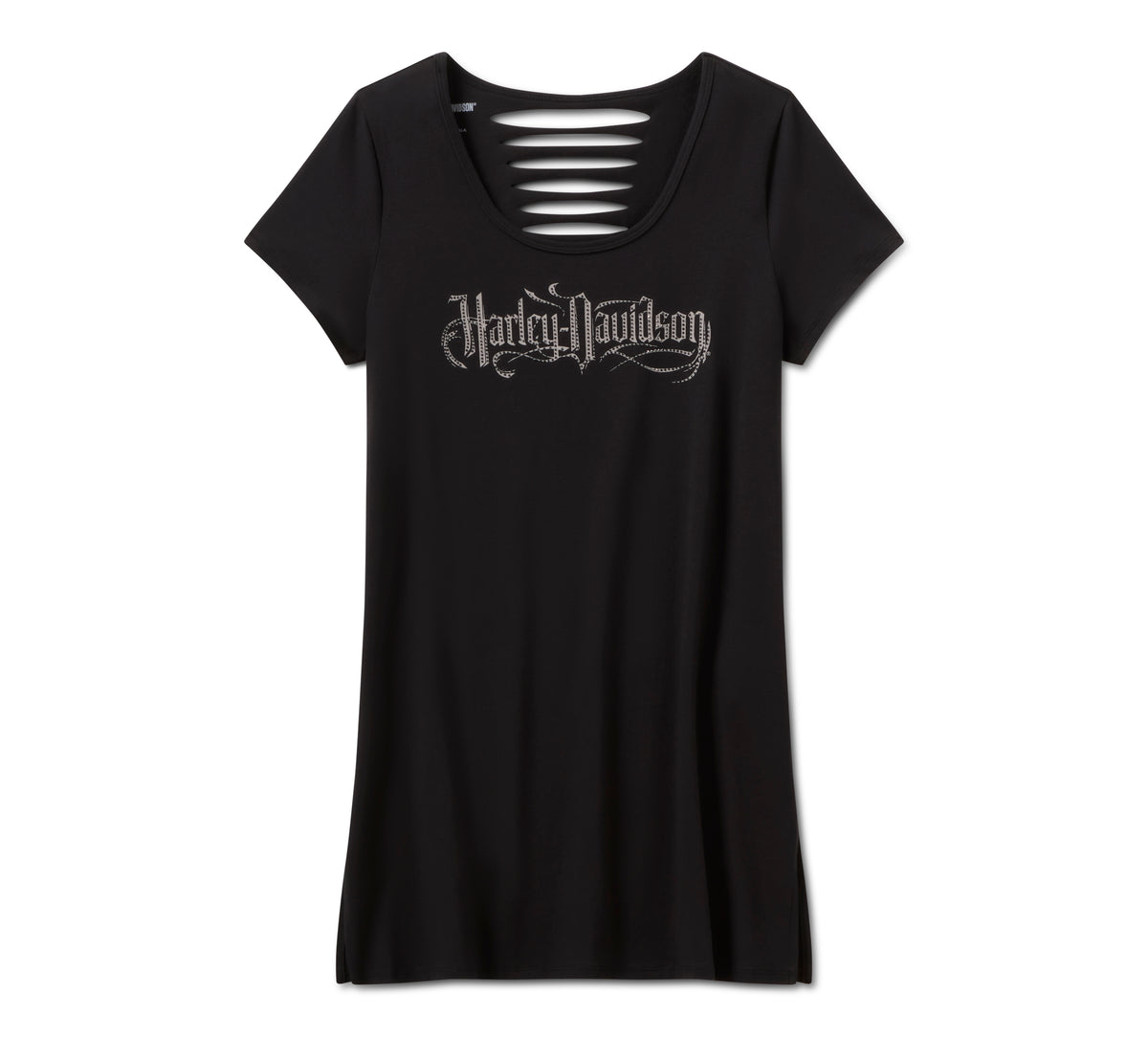 Harley-Davidson Women's Bling Sabotage Short Sleeve Rip & Repair Tunic - HARLEY BLACK