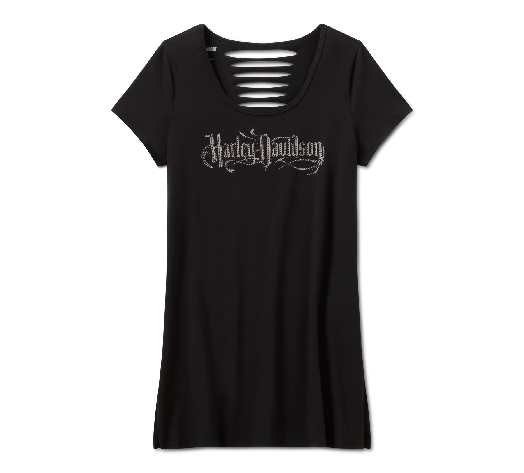 Harley-Davidson Women's Bling Sabotage Short Sleeve Rip & Repair Tunic - HARLEY BLACK