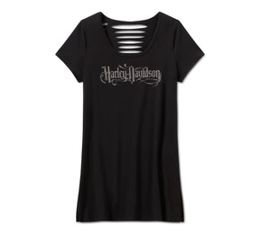 Harley-Davidson Women's Bling Sabotage Short Sleeve Rip & Repair Tunic - HARLEY BLACK