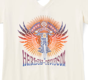 Harley-Davidson Women's Bling Sunset Ride Short Sleeve Laced Back Tee - Cloud Dancer