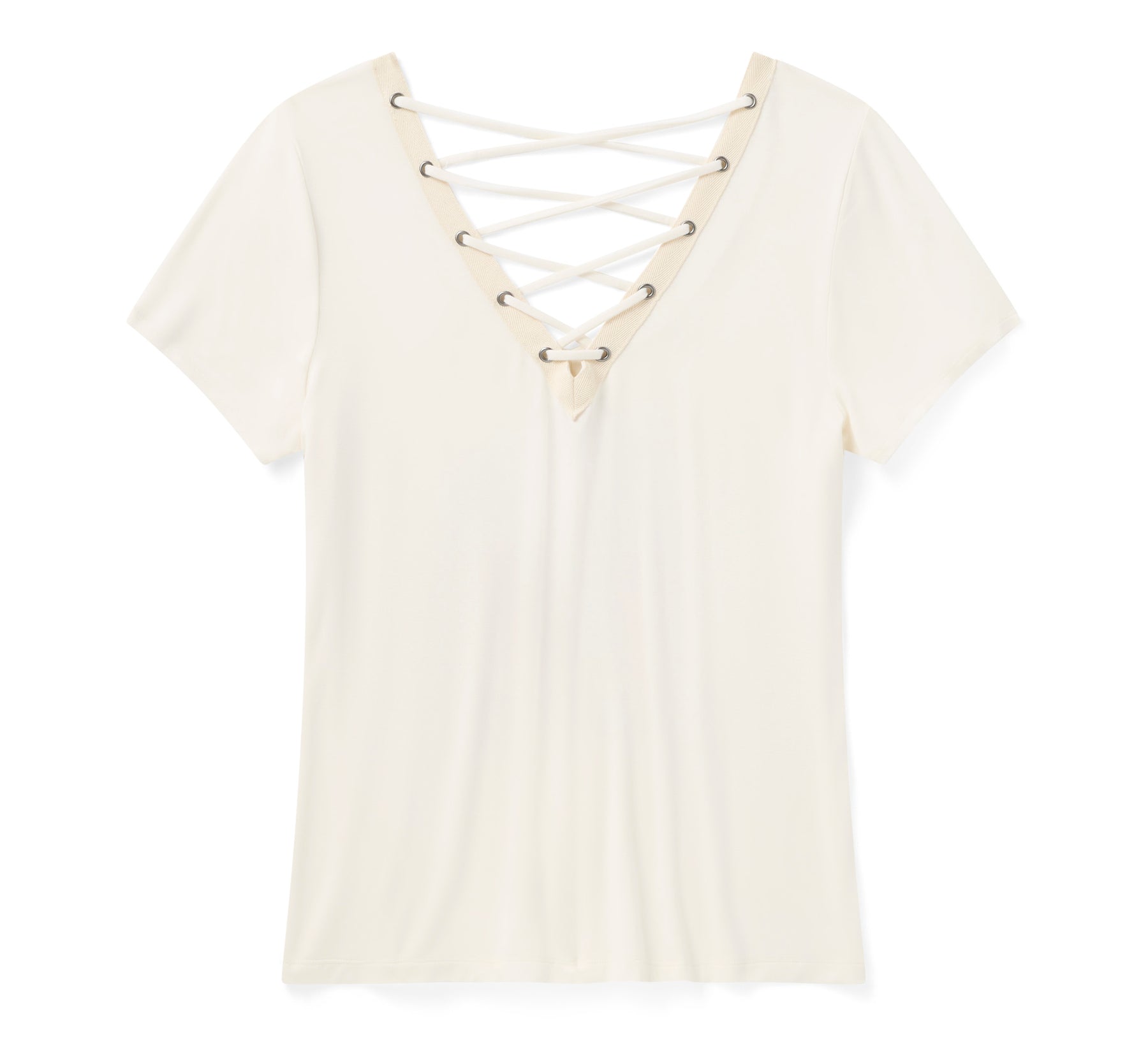 Harley-Davidson Women's Bling Sunset Ride Short Sleeve Laced Back Tee - Cloud Dancer
