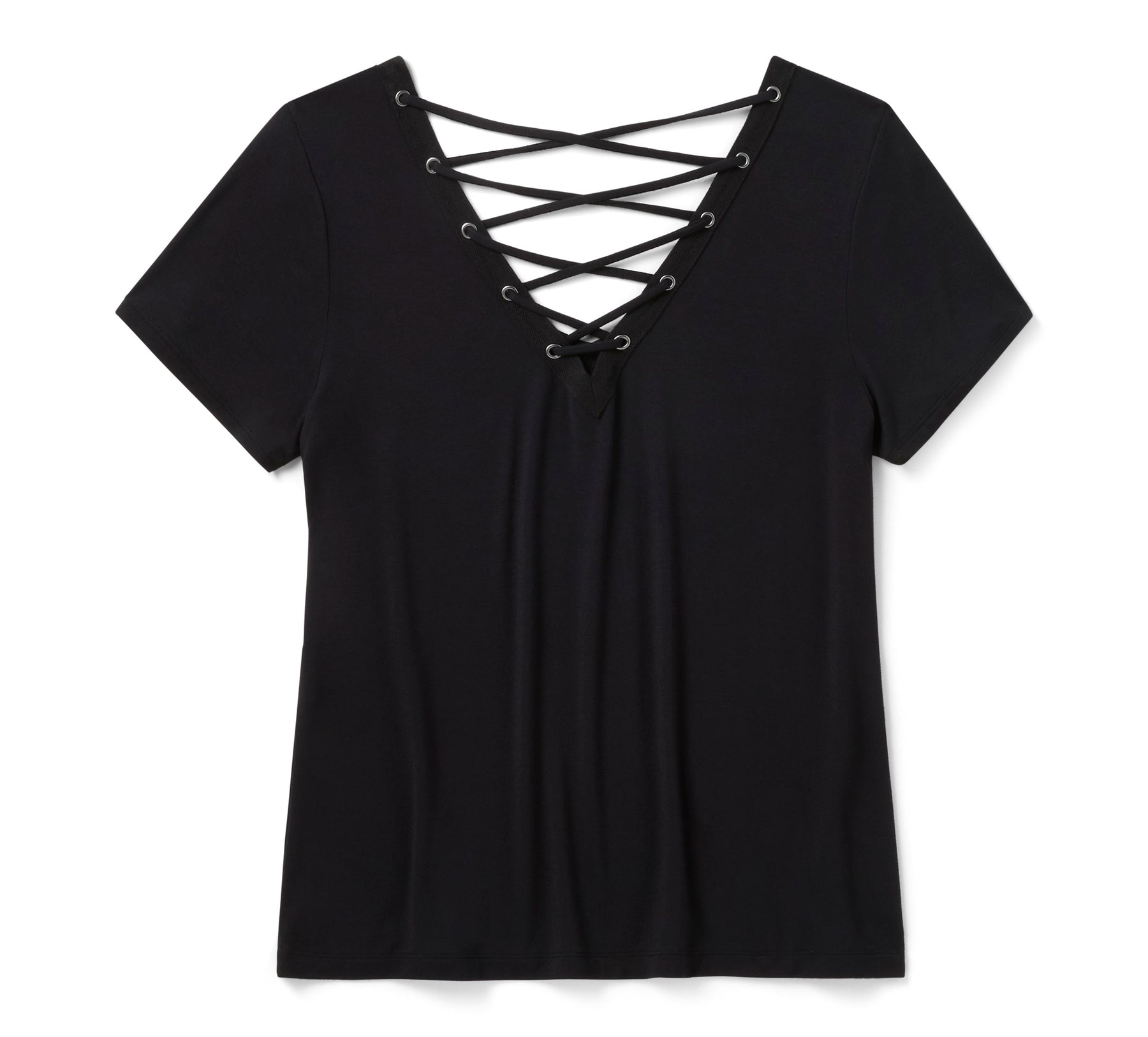 Harley-Davidson Women's Bling Sunset Ride Short Sleeve Laced Back Tee - Harley Black