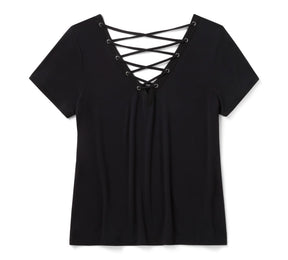 Harley-Davidson Women's Bling Sunset Ride Short Sleeve Laced Back Tee - Harley Black