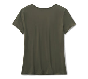 Harley-Davidson Women's Bling Dark Angel Short Sleeve Laced Front Tee - Grape Leaf