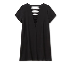 Harley-Davidson Women's Bling Wild Ride Short Sleeve Rip & Repair Tunic - Harley Black