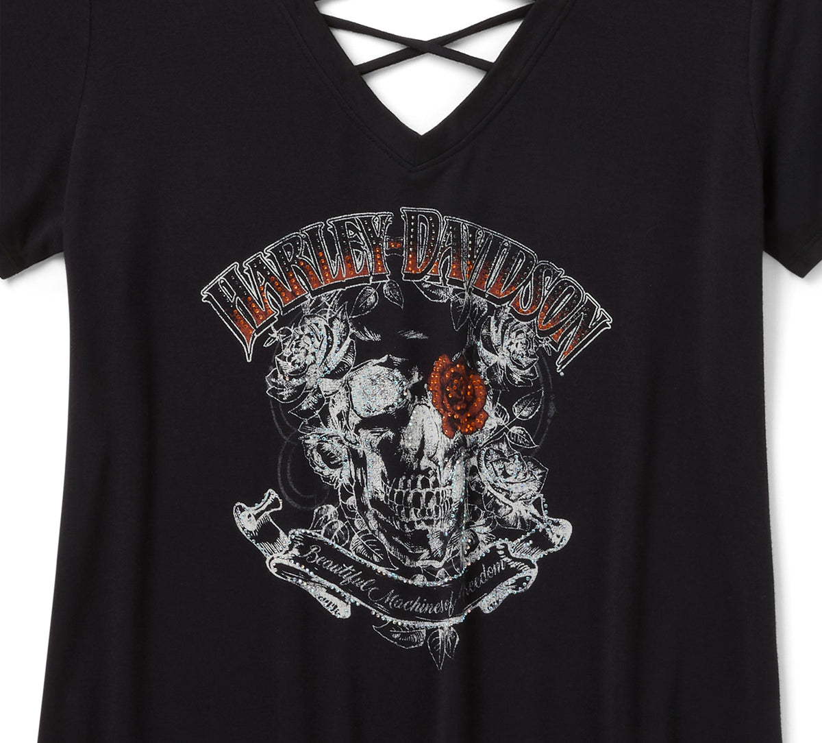Harley-Davidson Women's Bling H-D® Afterlife Short Sleeve Laced Back Tee - Harley Black
