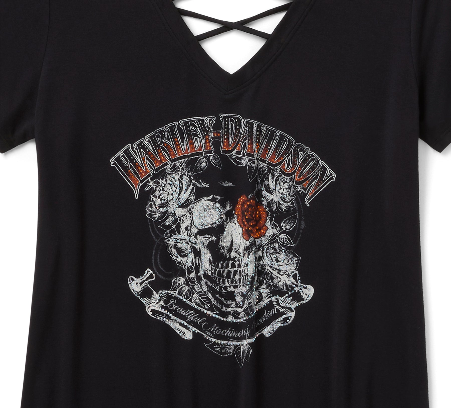 Harley-Davidson Women's Bling H-D® Afterlife Short Sleeve Laced Back Tee - Harley Black