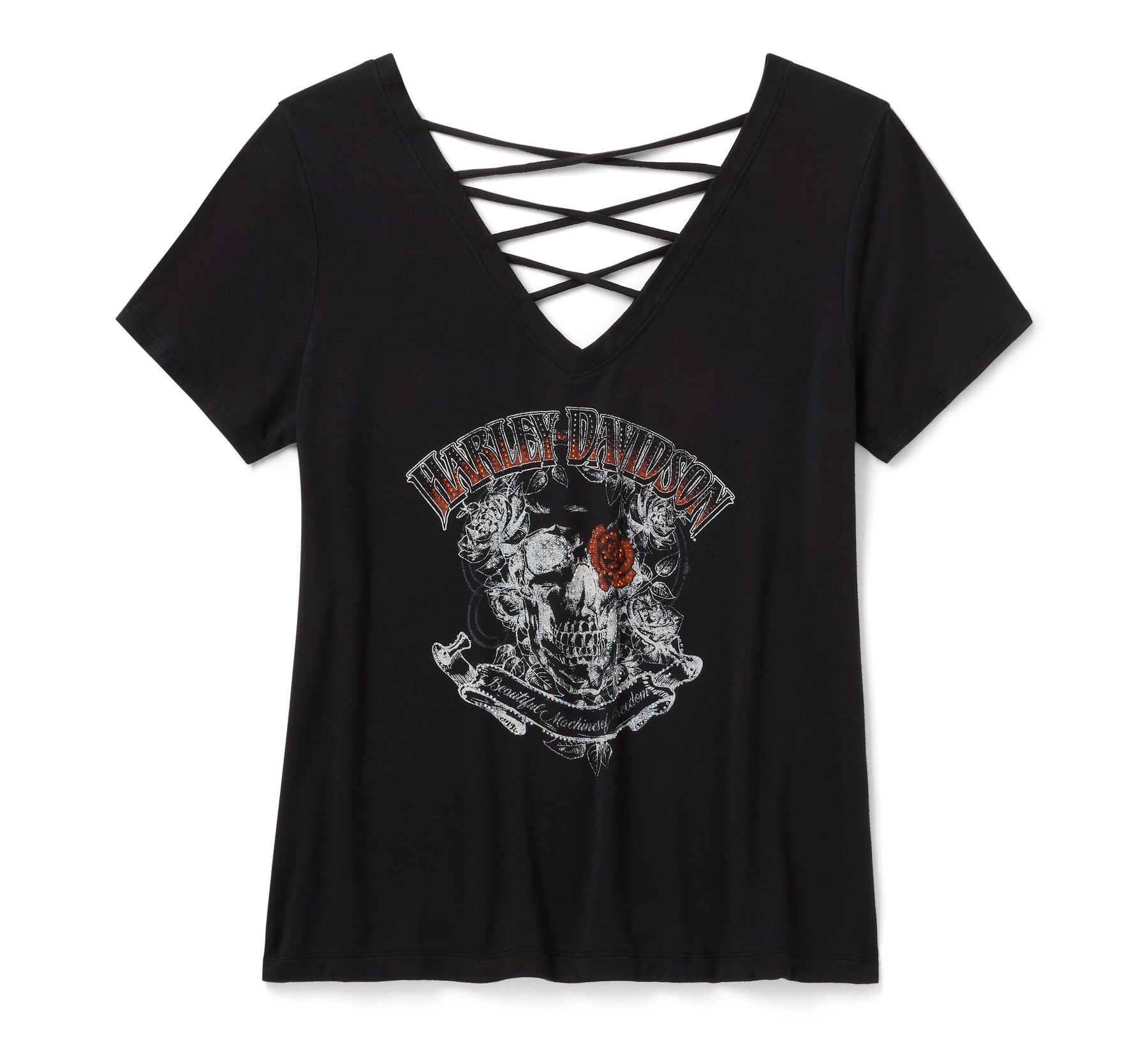 Harley-Davidson Women's Bling H-D® Afterlife Short Sleeve Laced Back Tee - Harley Black