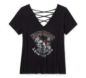 Harley-Davidson Women's Bling H-D® Afterlife Short Sleeve Laced Back Tee - Harley Black