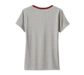 Harley-Davidson Women's 120th Anniversary Speedbird Diamond Scoopneck Tee - Light Grey Heather