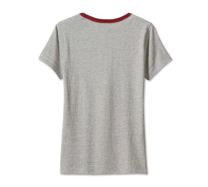 Harley-Davidson Women's 120th Anniversary Speedbird Diamond Scoopneck Tee - Light Grey Heather